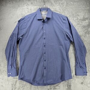 Twillory Shirt Mens 17 36-37 Blue Navy Tailored Performance Gingham‎ Check EUC